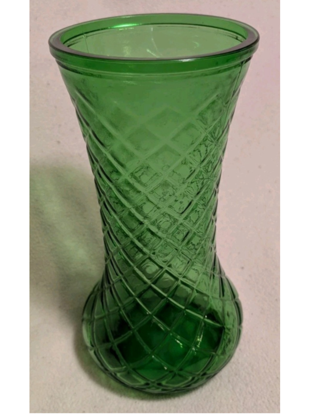 VTG HOOSIER GLASS Diamond Green Glass 4087 Flower Vase